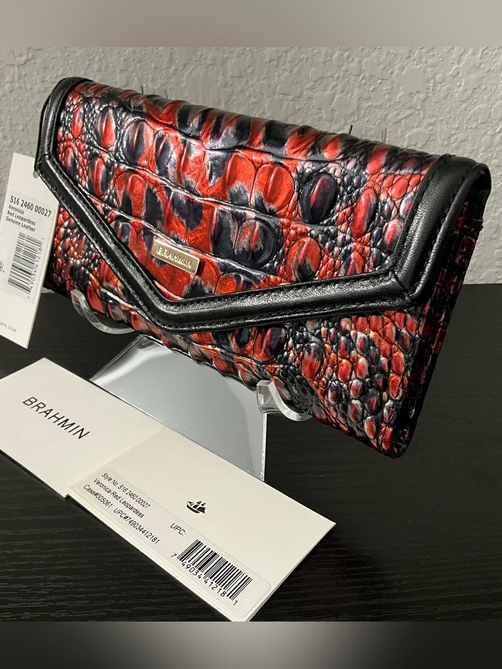 Brahmin Veronica RED LEOPARDESS Leather Envelope Wallet RARE & HTF